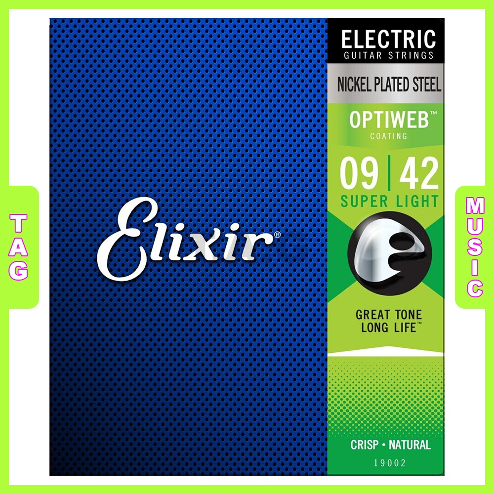 Electric guitar strings, dây đàn guitar điện elixir 19002 optiweb, super light 09-42 chính hãng made in usa