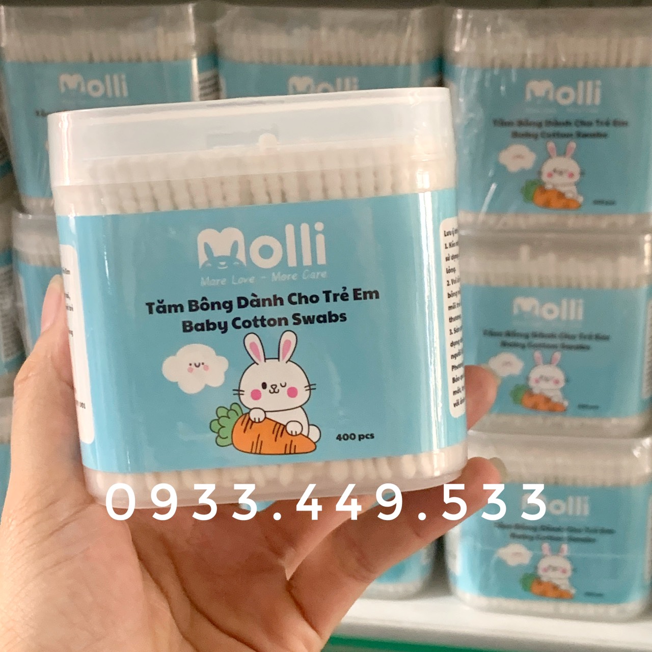 Tăm bông đa năng thân giấy Molli cho bé (Hộp 200/ 400 que)