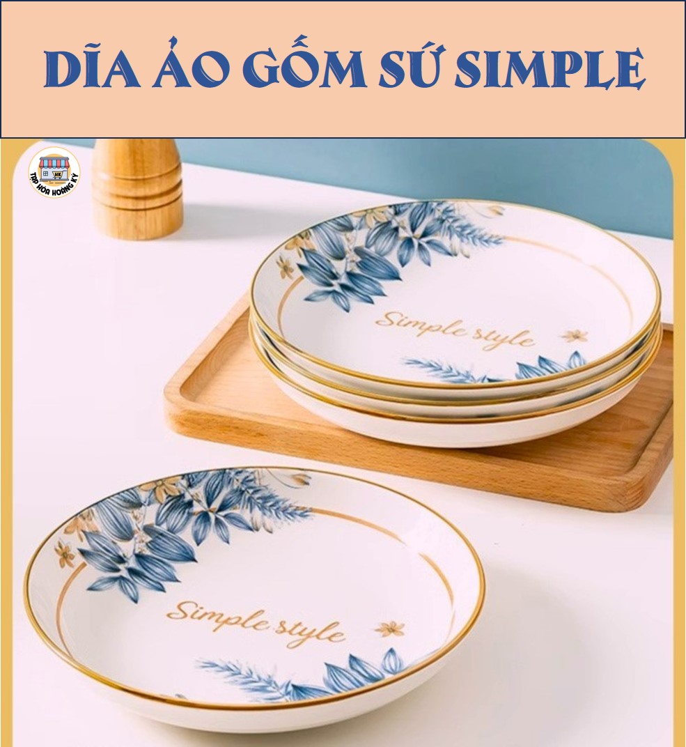 Dĩa tròn gốm sứ hoa văn SIMPLE (cỡ 8)