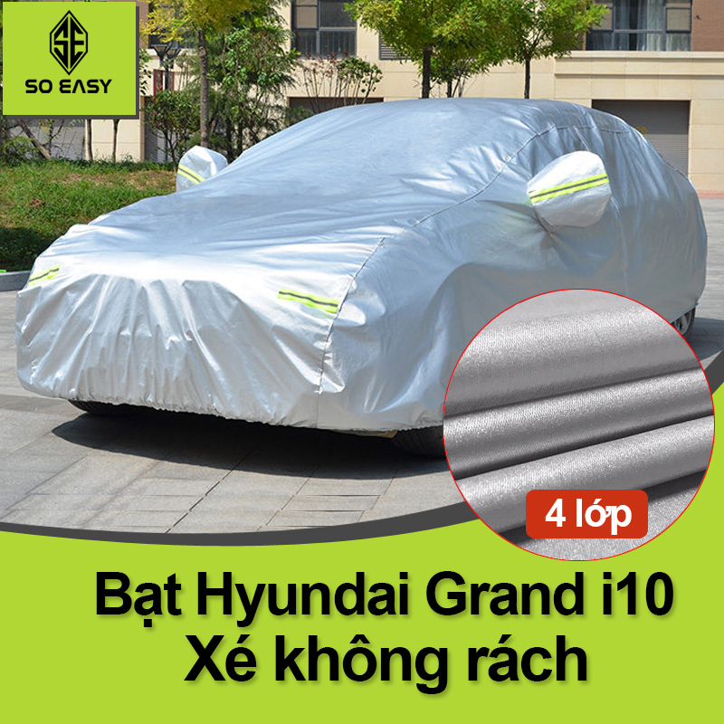 Bạt Phủ xe ô tô Hyundai grand i10, Bạt phủ xe hơi - áo trùm che phủ xe hơi nhôm bạc 4 chỗ đến 7 chỗ, 2 lớp chống nóng mưa xước sơn vân 4D - Xám