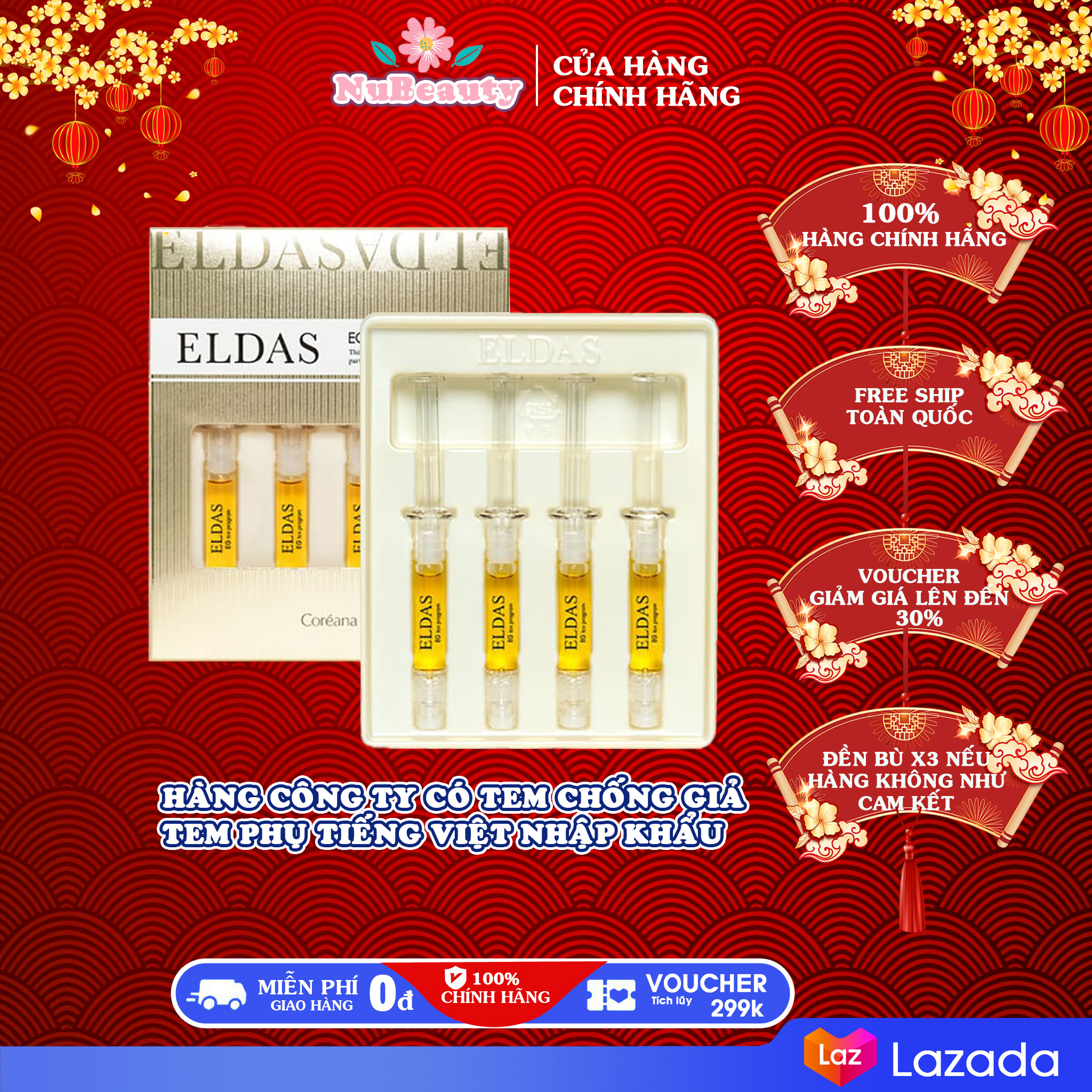 "CHÍNH HÃNG" Tế Bào Gốc Serum Coréana Eldas Eg Tox Program 4 Ống