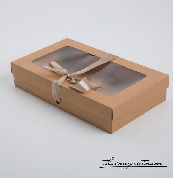 Hộp quà kraft có kiếng & nơ 27x16x6cm