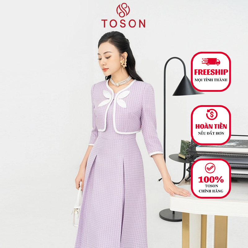 Bộ text tím áo khoác lửng đầm sát nách S8493T53 Toson