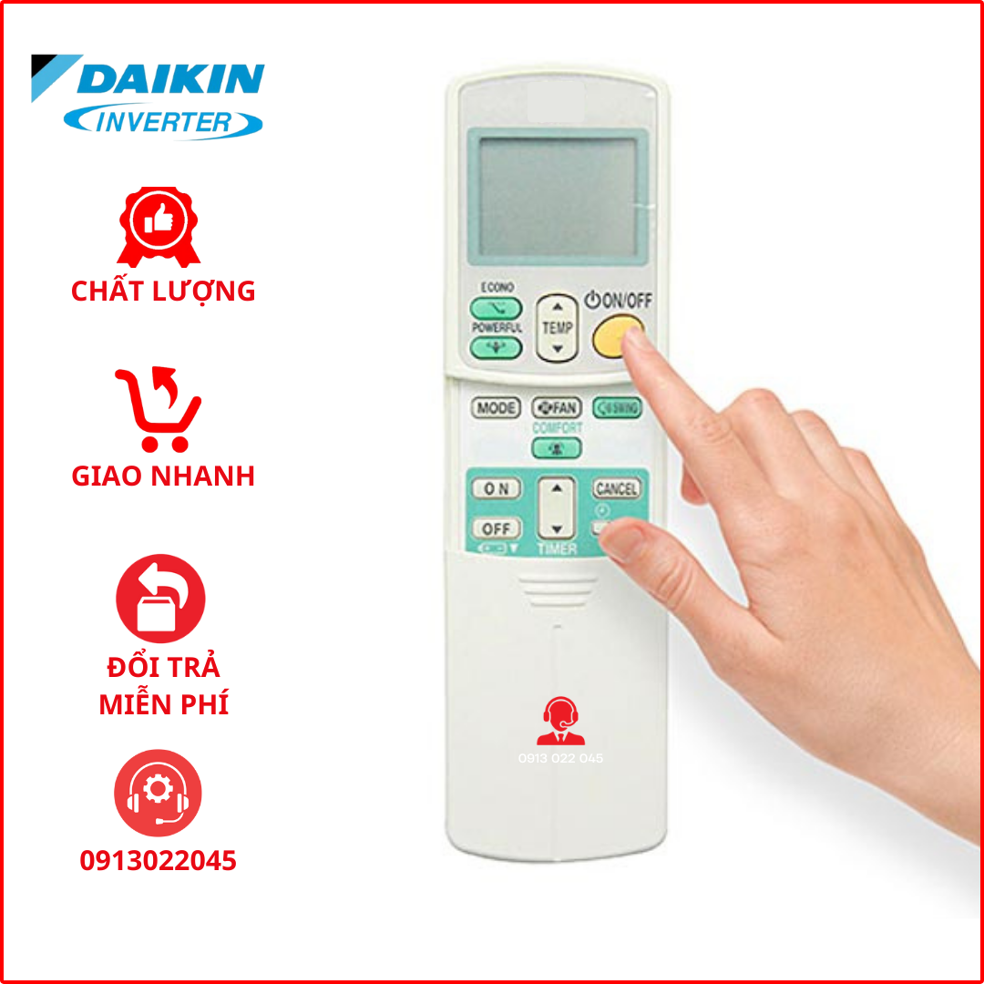 Remote máy lạnh Daikin Inverter 2 nút viền xanh.