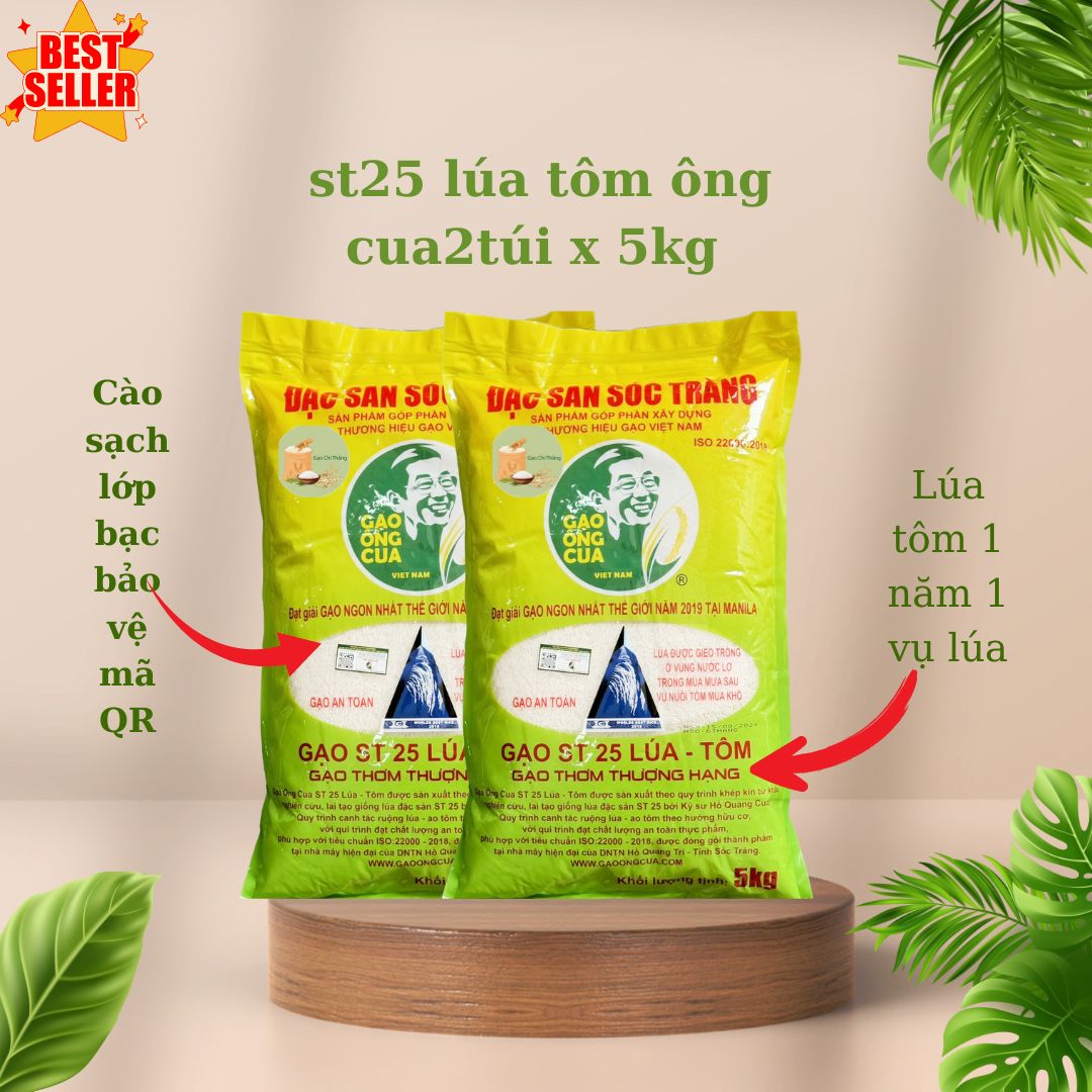 10kg gạo st25 Lúa tôm ông cua compo 2túi x5kg