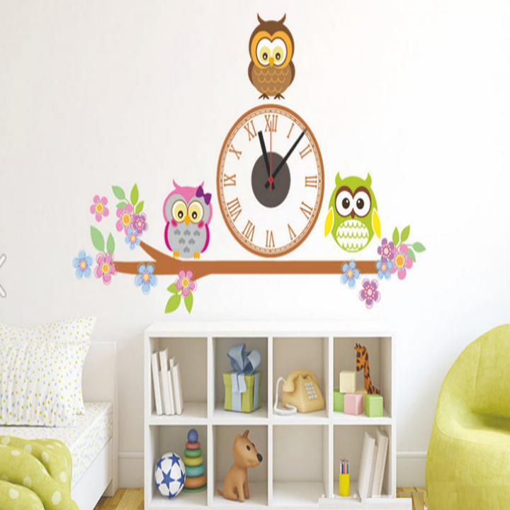 Đồng hồ kèm decal trang trí 3 chim cú