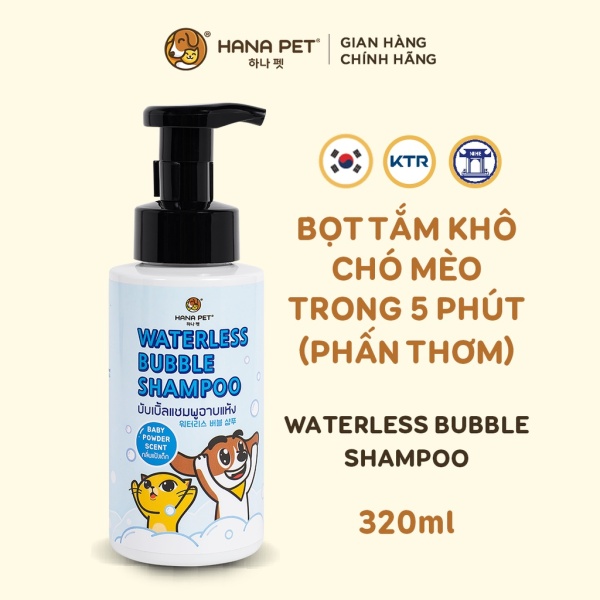 Bọt tắm khô dưỡng lông cho chó, mèo Waterless Bubble Shampoo 320ml - Hana Pet Việt Nam