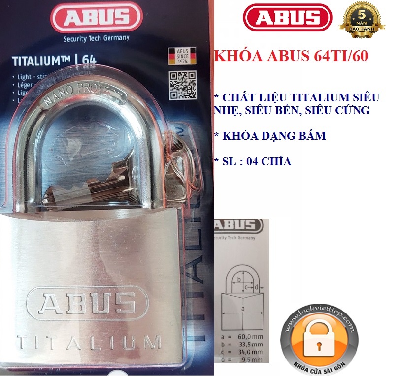 [CHÍNH HÃNG] Khoá Abus Titanium 64ti/60-BH 5 NĂM