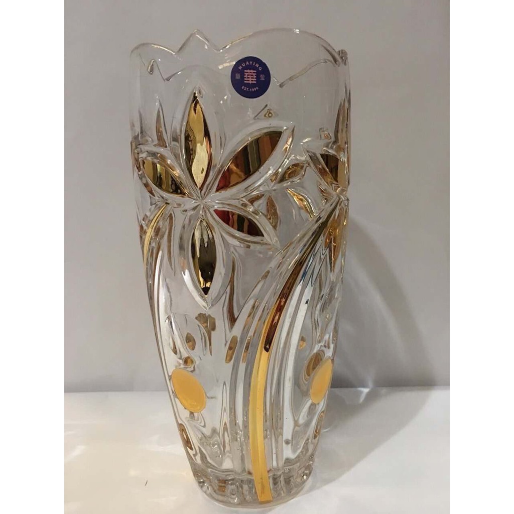 Lọ Hoa Thủy Tinh Pha Lê Khảm Hoa Vàng