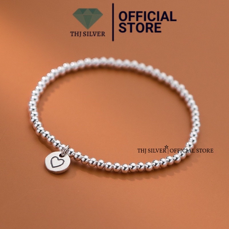 Lắc tay nữ bạc ta THJ - Lắc tay bi treo thẻ tên trái tim cá tính