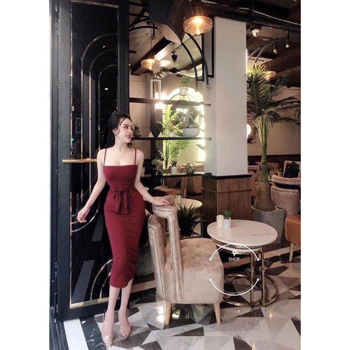 Đầm váy body 2 dây cột nơ XINSO