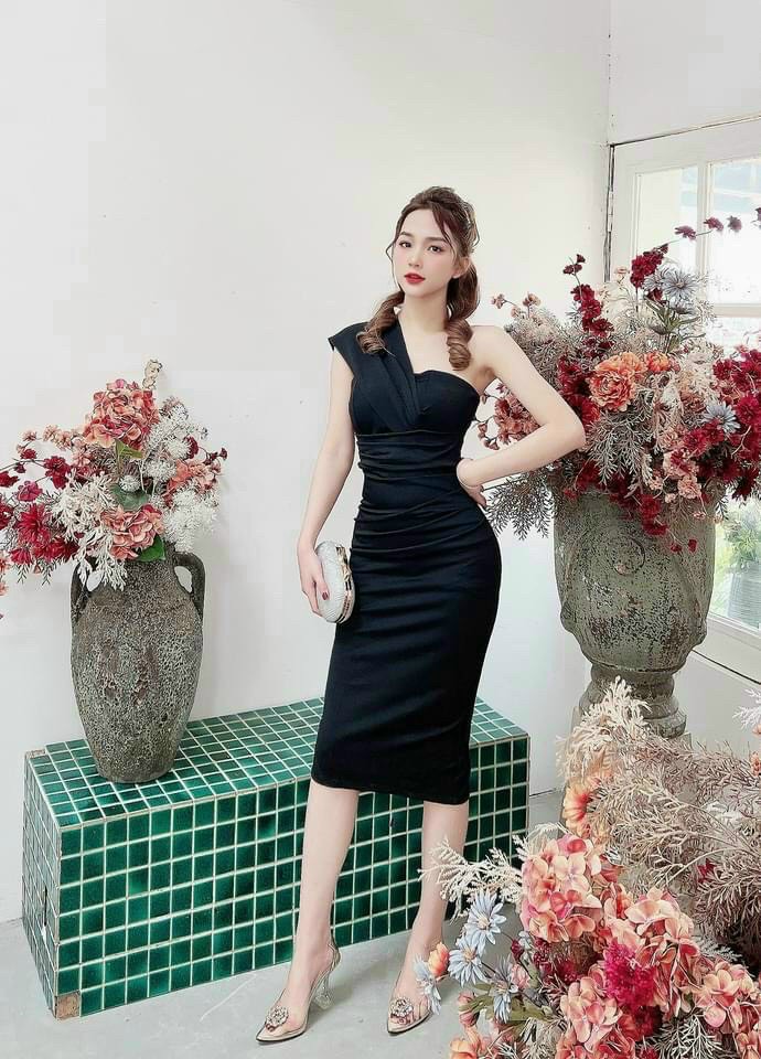 Đầm body vai chéo, thời trang công sở thanh lịch pnt shop