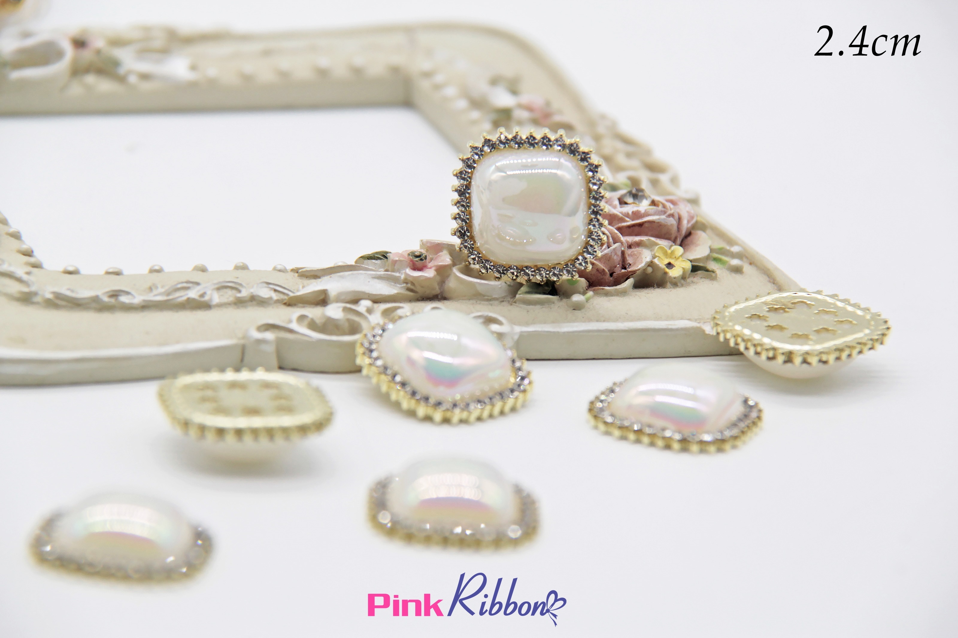 Charm chữ nhật viền đá nhi 2.4cm, nguyên liệu làm phụ kiện thời trang, phụ kiện tóc