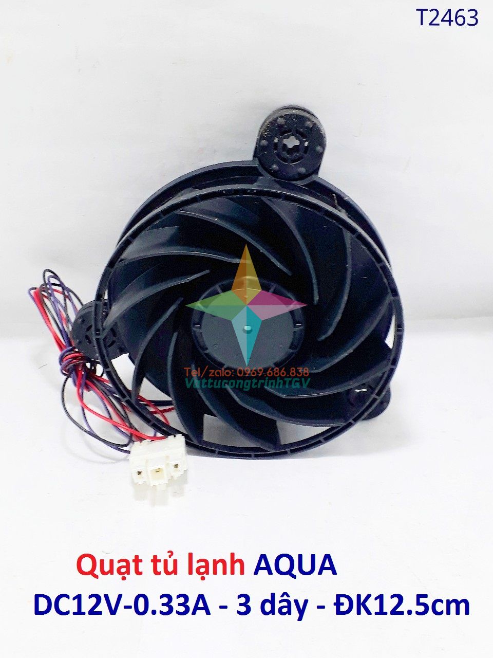 Quạt tủ lạnh AQUA hãng- Nidec DC12V, 3 dây, ĐK cánh 12.5cm