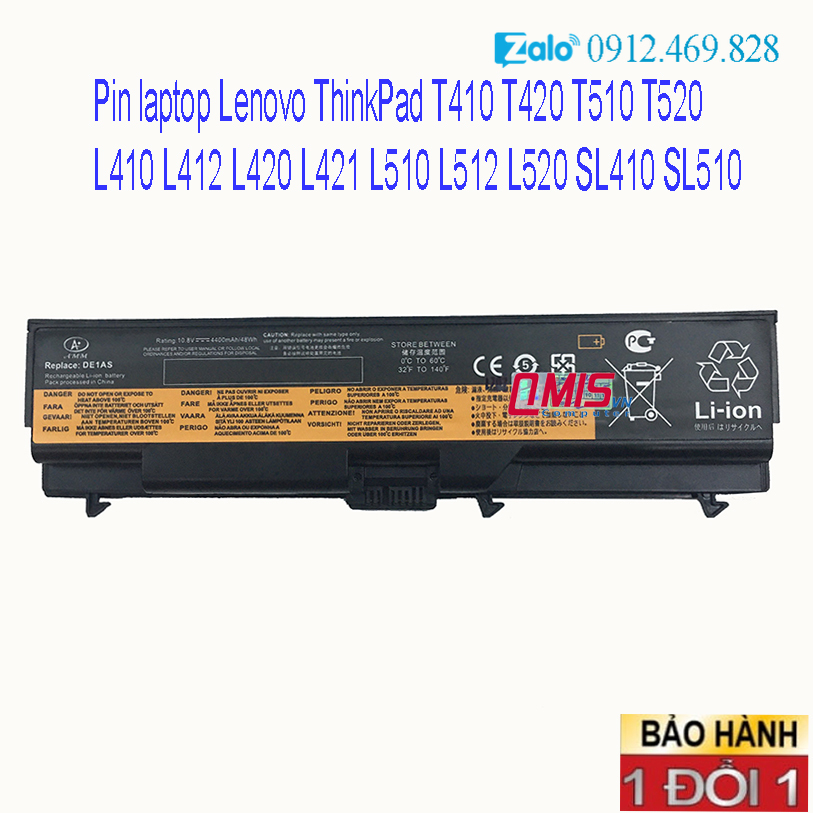 Pin laptop lenovo thinkpad t410 t420 t510 t520 l410 l412 l420 l421 l510 l512 l520 sl410 sl510, thinkpad w510 w520, edge e40 e50 e420 e425 e520 e525 – t410 sl410 – 6 cell