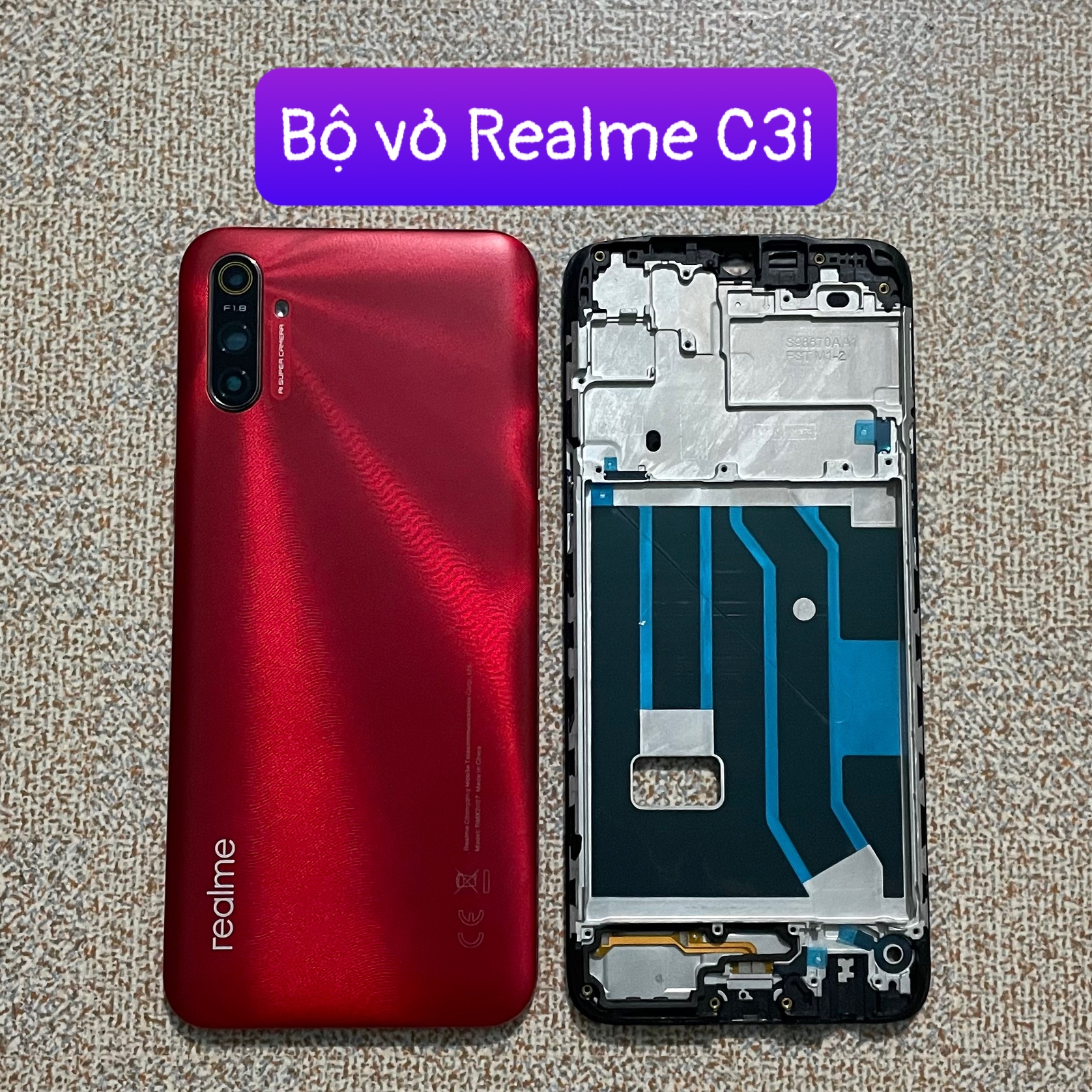 bộ xương vỏ Realme C3i (kèm cụm kính camera)
