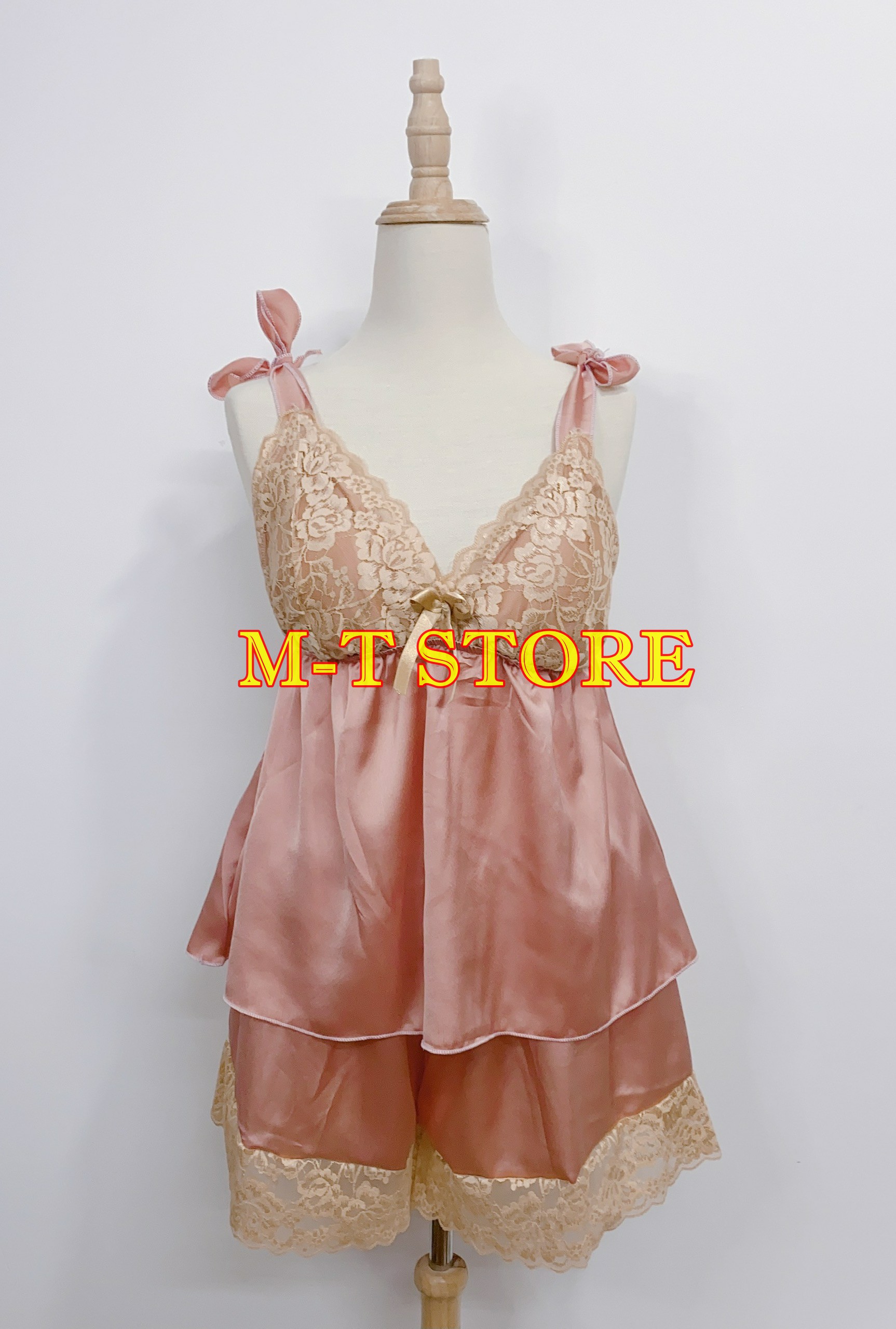 BỘ MẶC NHÀ MẶC NGỦ SATIN 2 DÂY CỘT NƠ CÓ MÚT