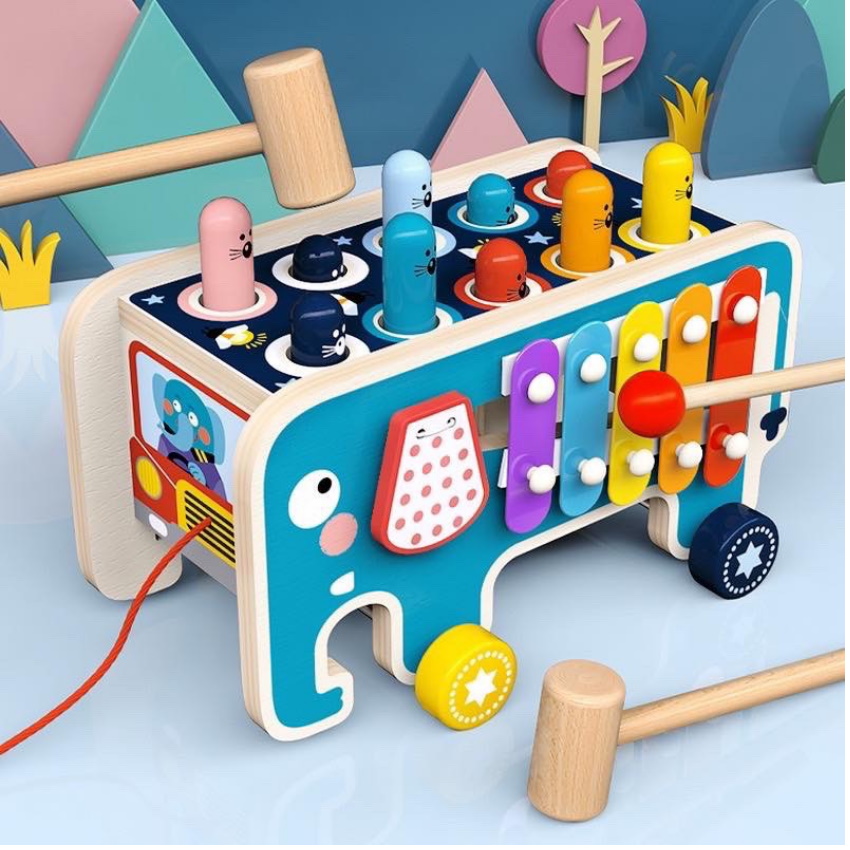 Bộ đồ chơi đập chuột gỗ kết hợp đàn xylophone an toàn cho bé