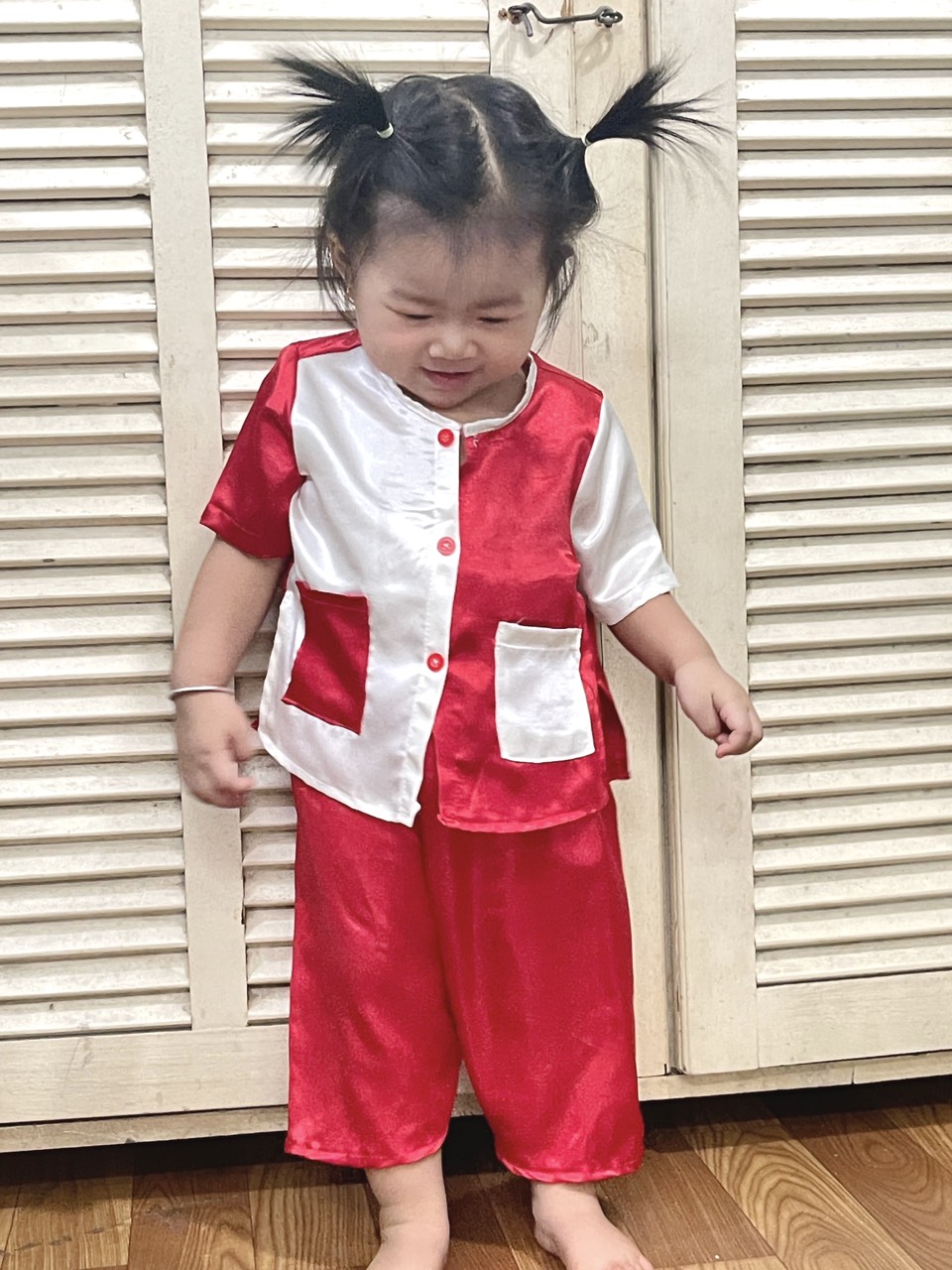 Bộ bà ba lụa ghép cho bé