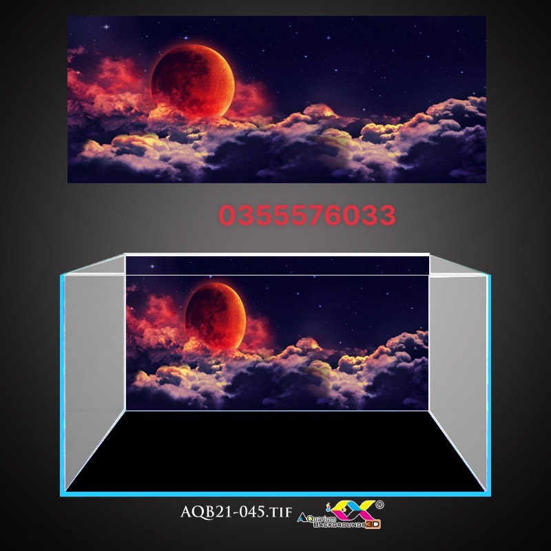 Tranh 3D - phông nền dán hồ cá, bể thuỷ sinh mẫu mặt trăng đỏ siêu đẹp và nét, có keo sẵn trên bề mặt, có thể in theo kích thước yêu cầu (mã AQB21-045)