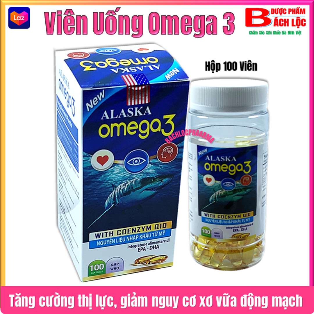 Viên dầu cá Alaska Omega 3 Tim Mắt Não,Bổ Não, sáng mắt, khỏe mạnh tim mạch, tăng cường trí nhớ - Hộp 100 viên
