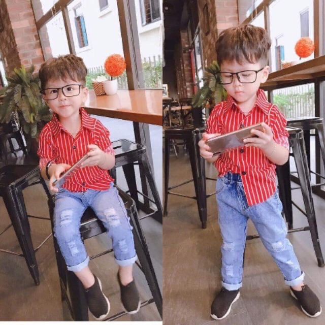 Quần áo bé trai - Set bộ bé trai áo sơ mi & quần kaki/ jean từ 8-35kg