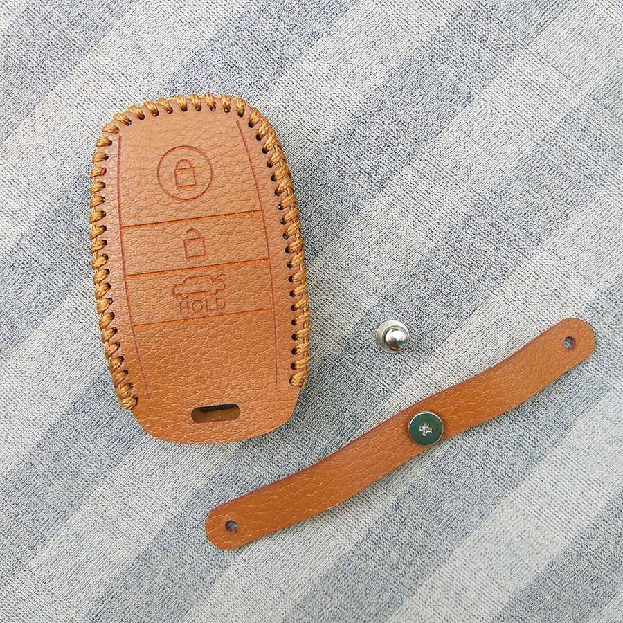 Bao da 3 nút dùng cho chìa smartkey xe hơi Kia (Da nâu)