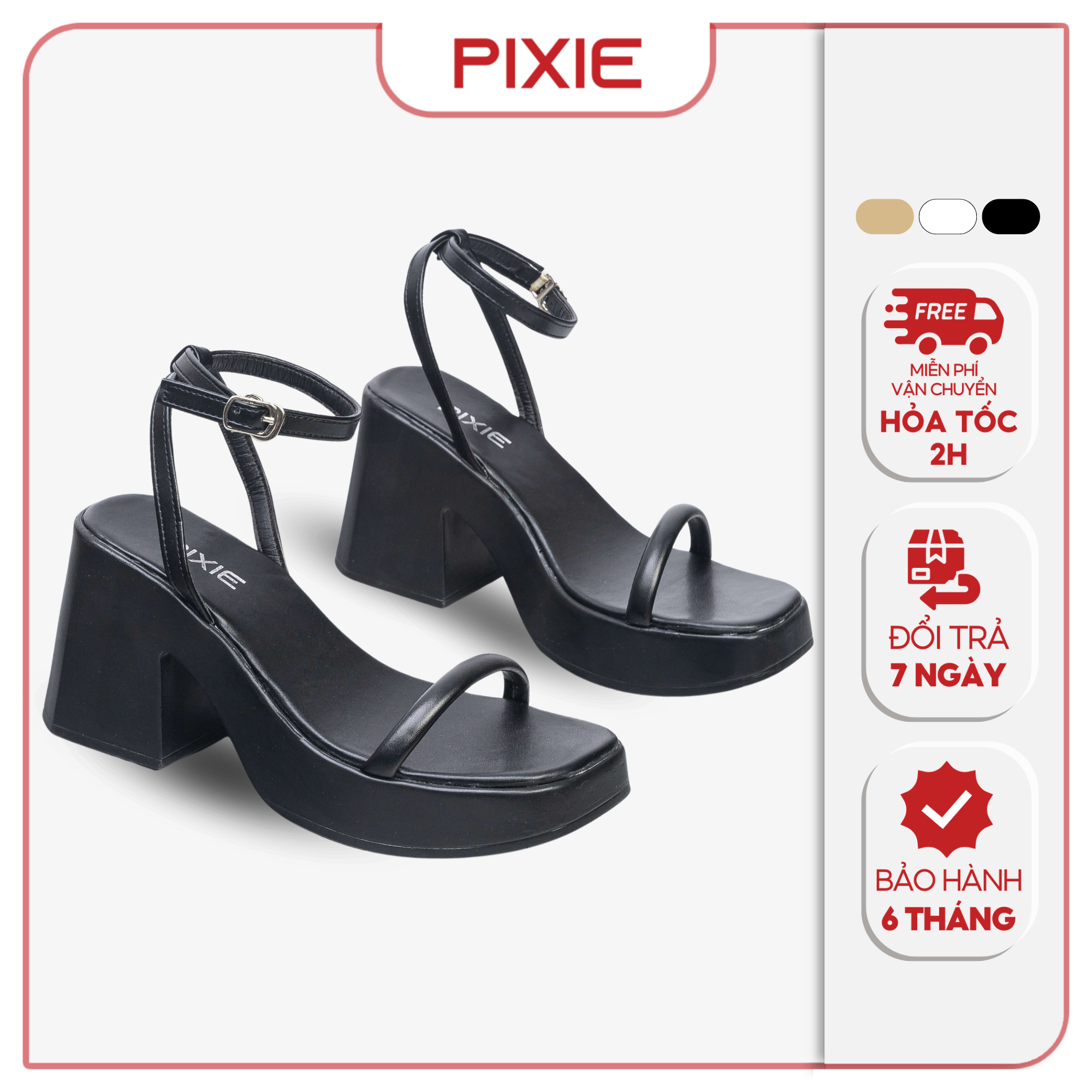 Giày Sandal Cao Gót Đúp 8cm Quai Mảnh Pixie E194