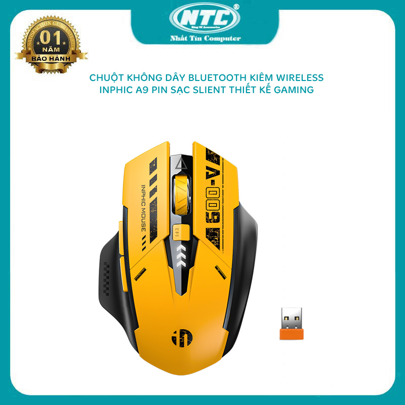 Chuột không dây bluetooth kiêm wireless INPHIC A9 pin sạc có đèn báo pin - Silent click không âm thanh (MÀU MỚI) Nhất Tín Computer