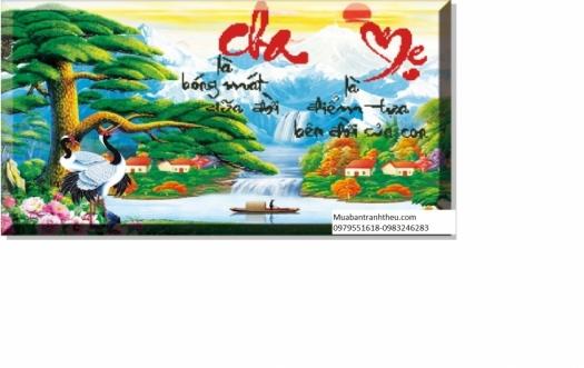 Tranh thêu chữ thập thư pháp cha mẹ 223090-74x45cm