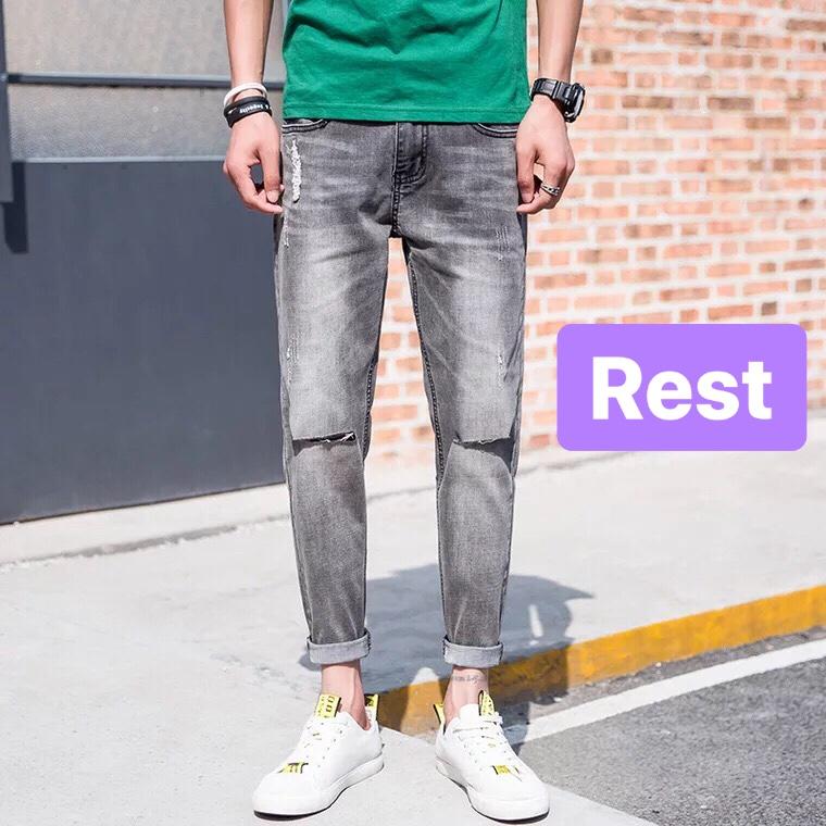 QUẦN JEAN NAM CHẤT BÒ CAO CẤP XÁM RÁCH GỐI VINCOM PLAZA- EVEREST FASHION