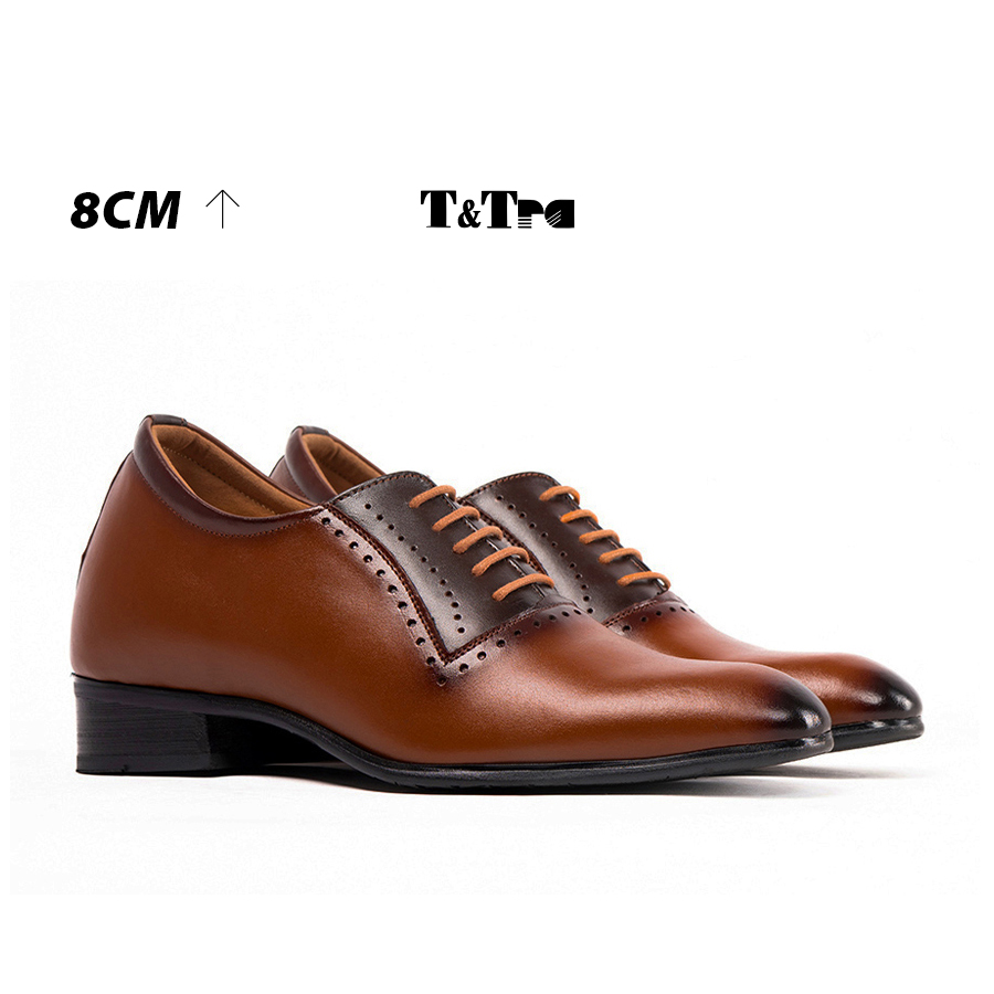 [ 8CM ] Giày Cao Nam T&TRA S1033 Nâu Bò