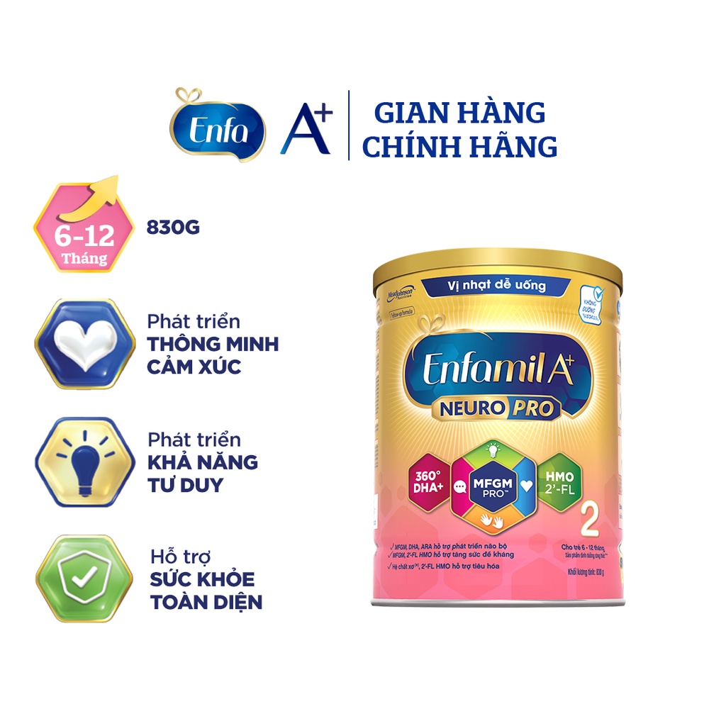 Sữa bột mead johnson enfamil a+ neuro pro với 2’-fl hmo số 2 vị nhạt dễ uống - hộp 830g