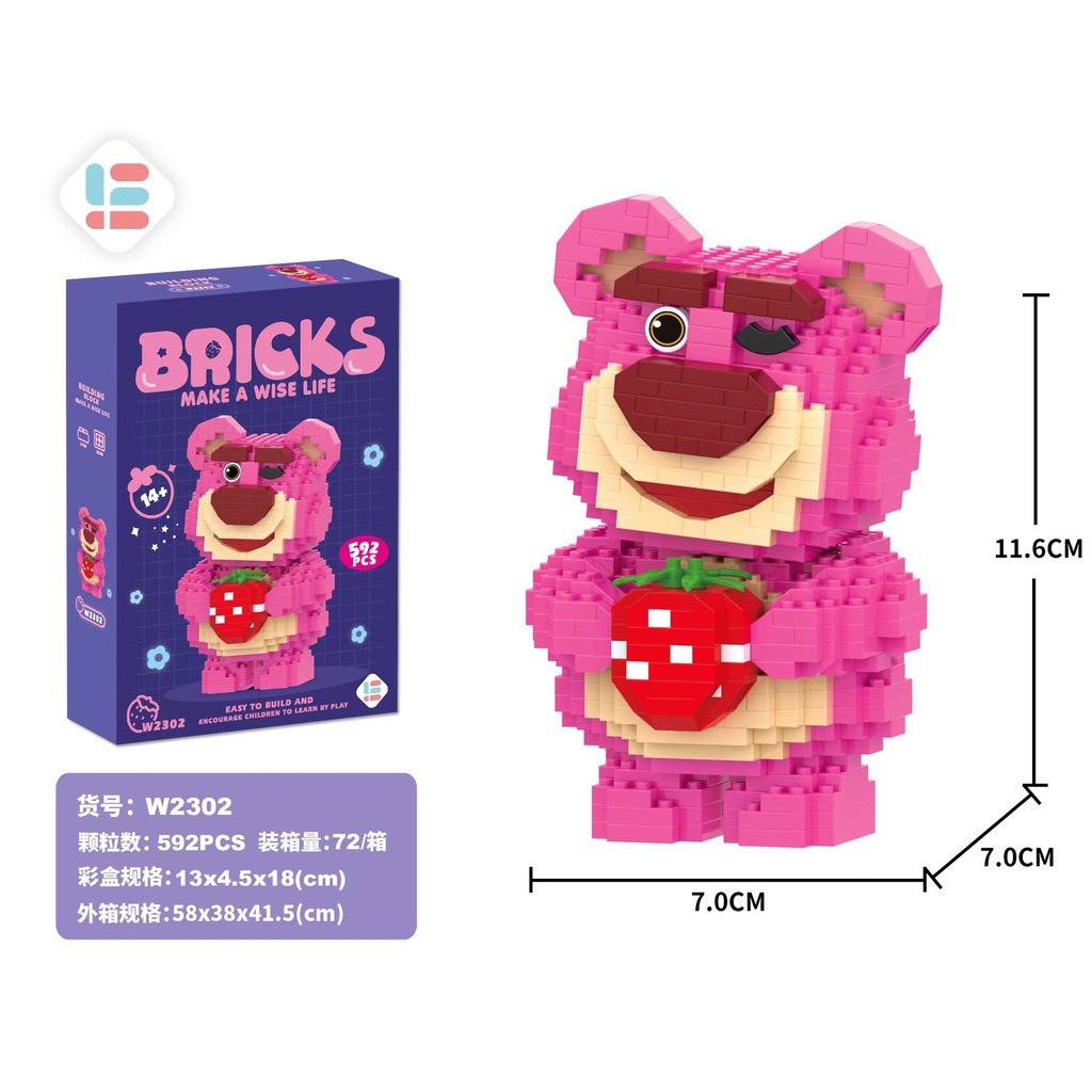 Đồ chơi lắp ráp mô hình gấu lotso ôm dâu cực đáng yêu full box vychi lego