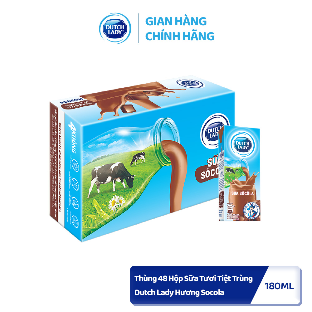 Thùng 48 Hộp Sữa Tươi Tiệt Trùng Dutch Lady Cô Gái Hà Lan Hương Socola 180ml (48x180ml)