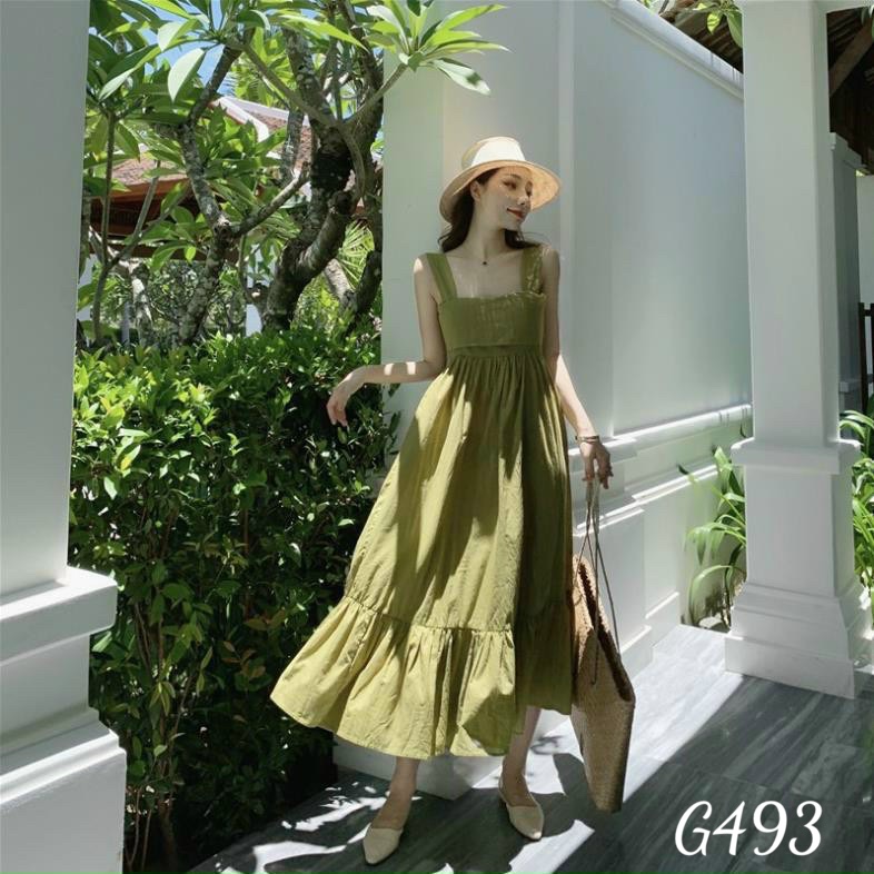 Đầm xoè nữ maxi đi biển kiểu nơ lưng voan lụa G493