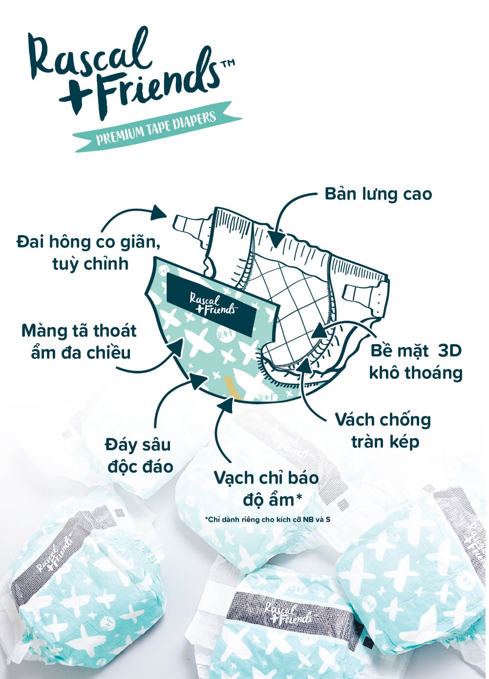 Rascal + Friends Diapers/Diapers Size Nb (3-5kg) 80 Pieces