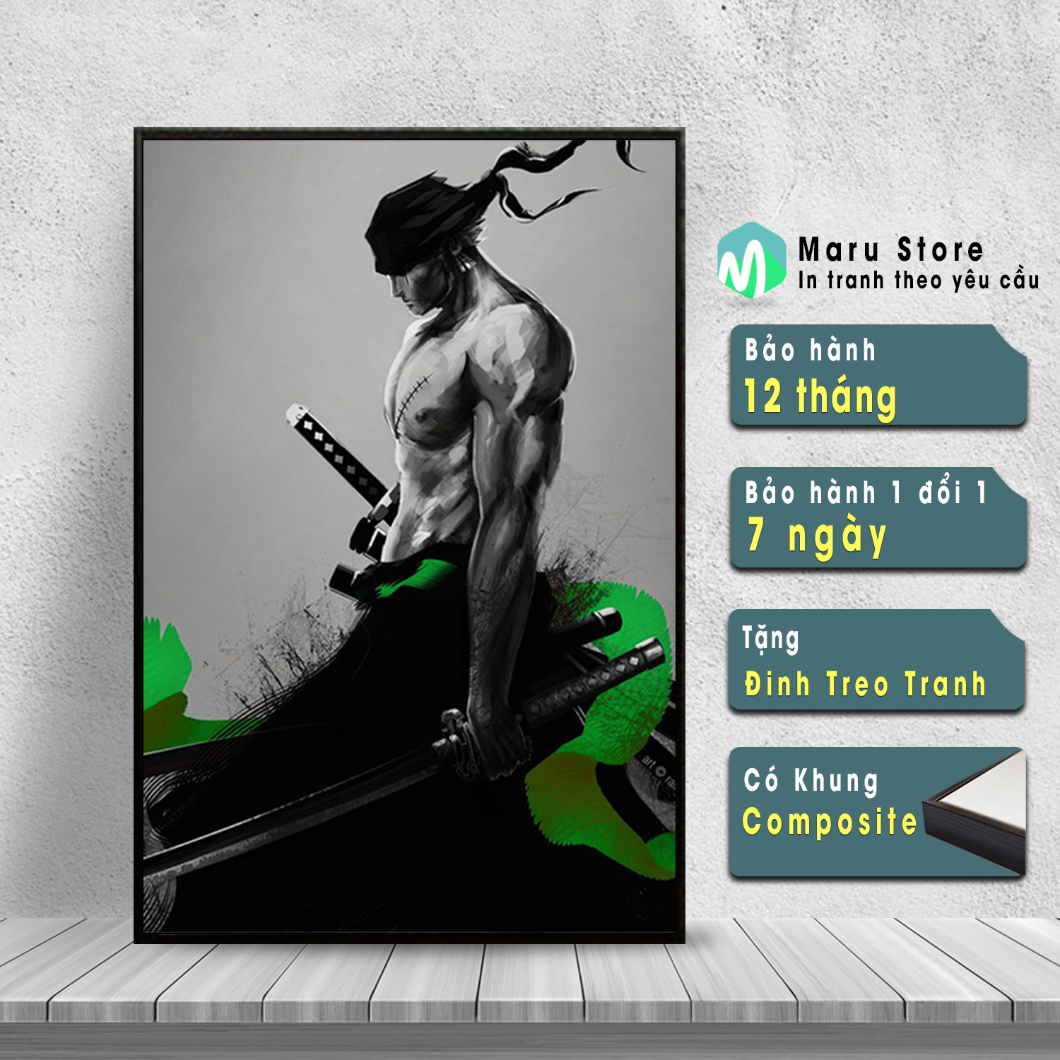 Tranh Zoro Treo Tường One Piece Tranh Canvas Có Khung Anime
