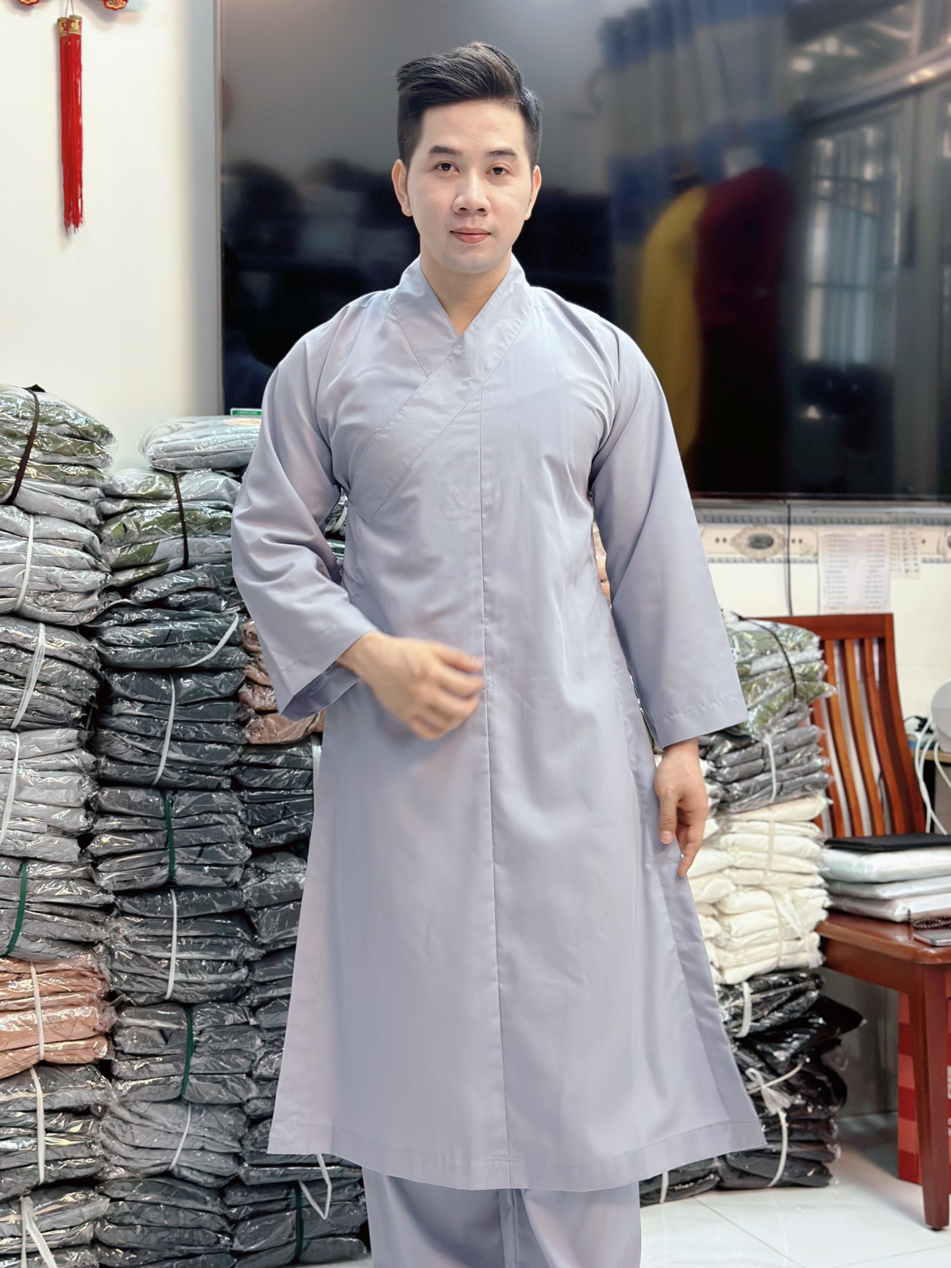 đồ lam đi chùa mẫu áo tràng phật tử