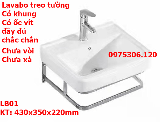 Chậu rửa mặt lavabo LA01 TREO TƯỜNG CÓ KHUNG INOX CHÂN ĐỠ CÓ ỐC VÍT CHẮC
