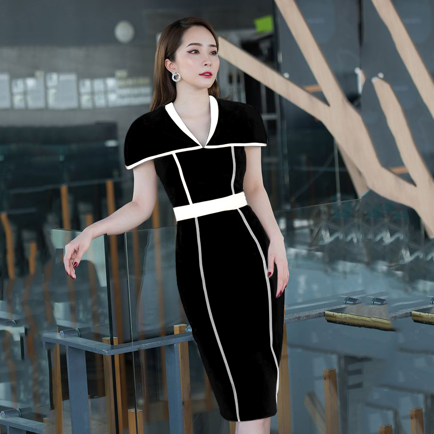 Đầm body phối đen trắng - VBEO304