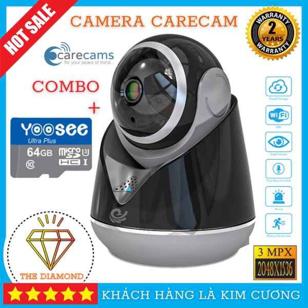 Camera wifi Camera giám sát Carecam 19Y300 độ phân giải 3.0Mp -Kèm thẻ 128GB