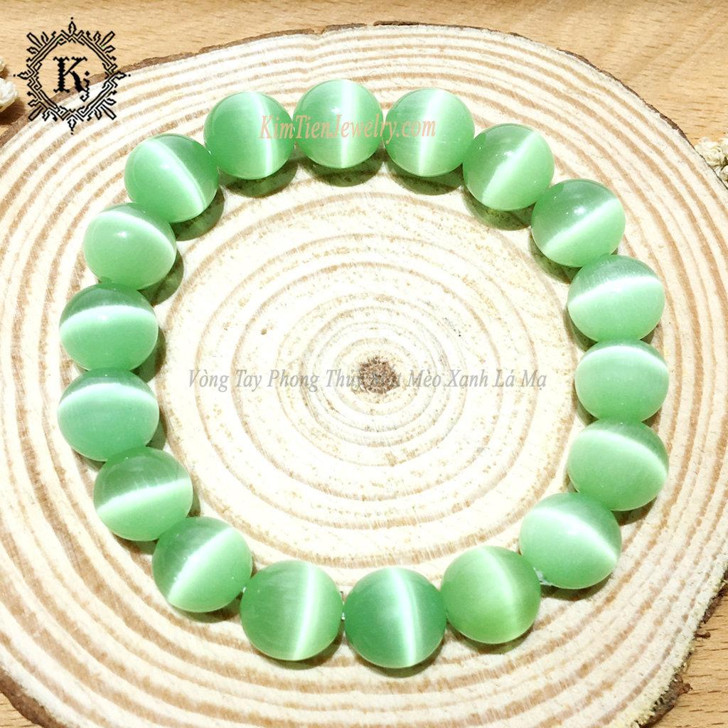 Vòng Tay Phong Thủy Mắt Mèo Xanh Lá Mạ - Hợp Mệnh Mộc , Hỏa - Khơi Nguồn Sáng Tạo - Mọi Việc Như Ý - Tặng Kèm Dây , Đá