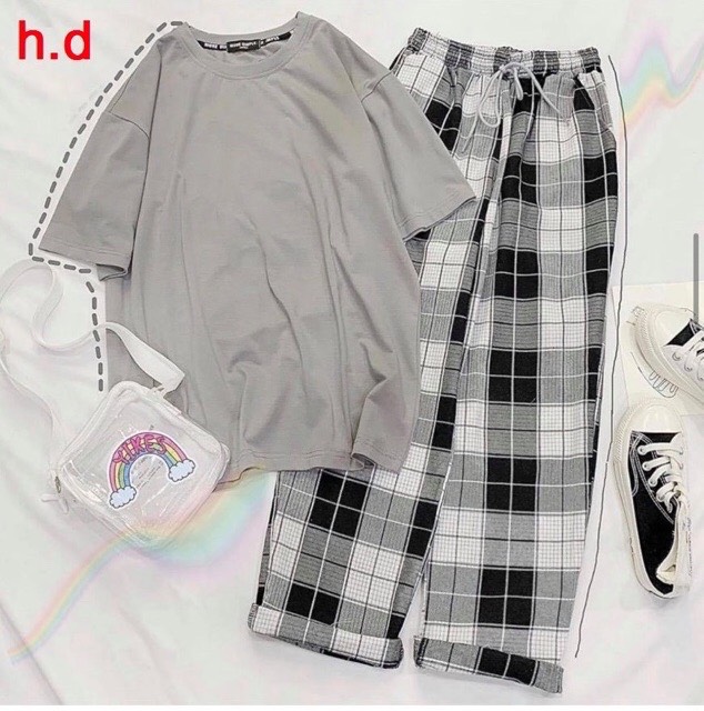 Sét áo thun + quần kẻ xuông hđ12