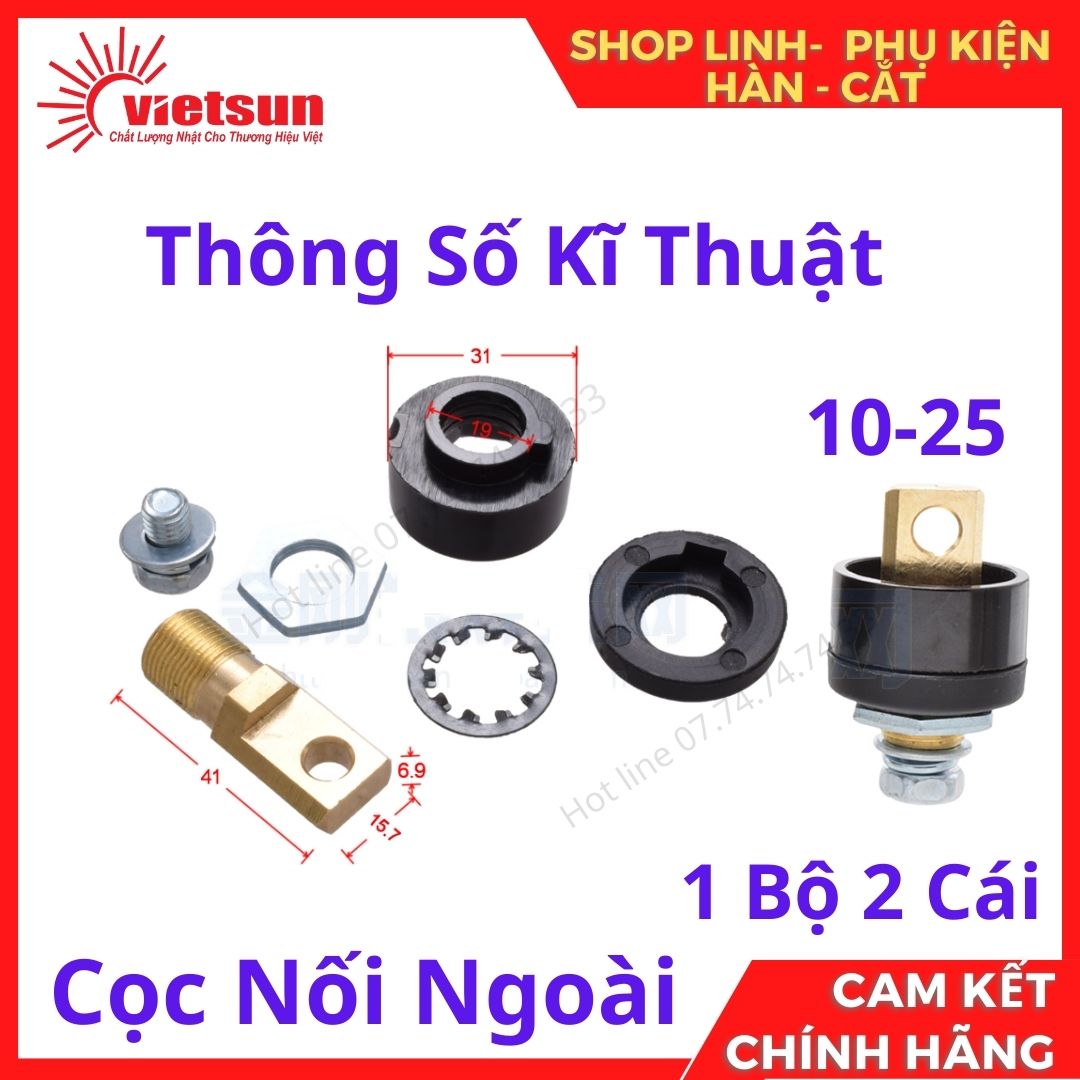 Bộ 2 cọc nối ngoài dkj10-25, dkj35-50, dkj50-70 sử dụng cho máy hàn, bộ kết nối dây hàn