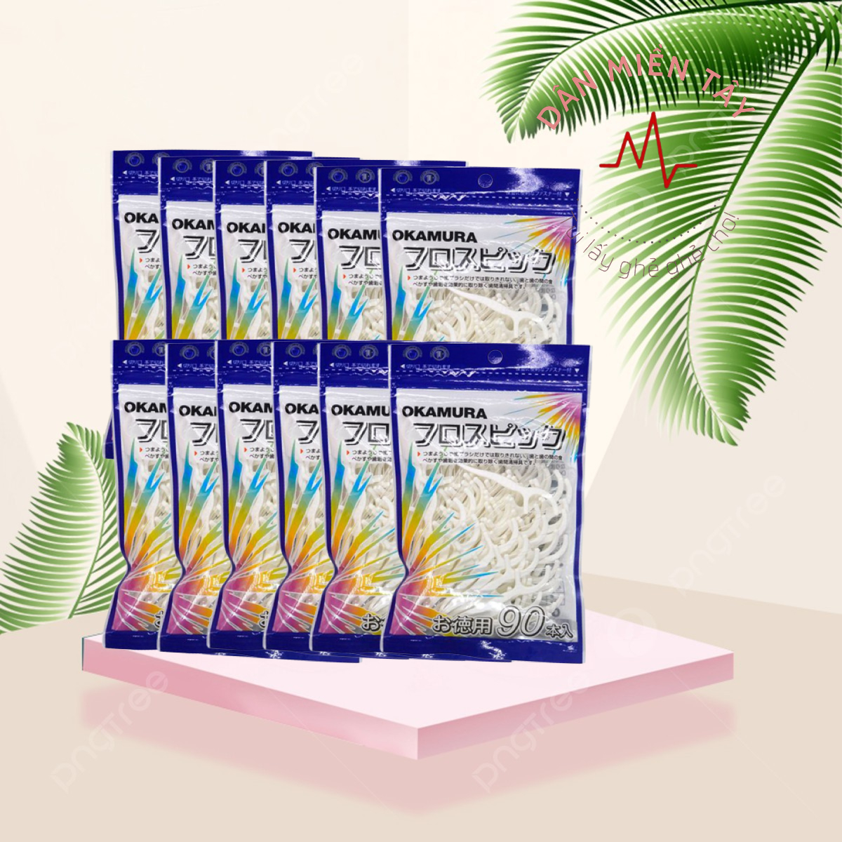 Combo 12 bịch tăm chỉ nha khoa okamura 90p