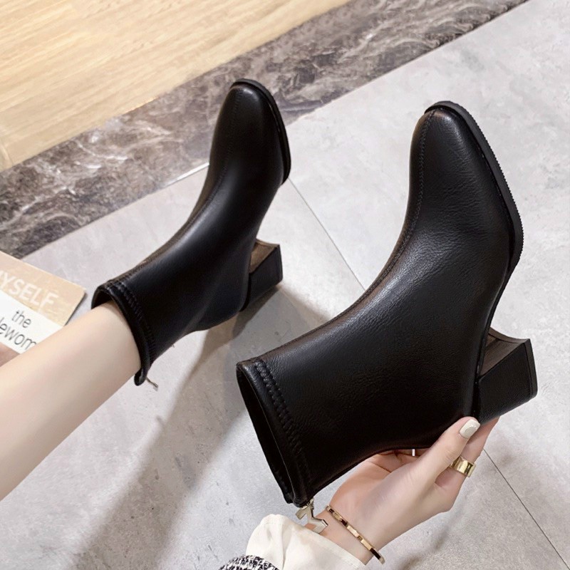 Bốt Nữ Da Cao Cấp, Bốt Nữ Cổ Trung Gót 5cm Cao Cấp
