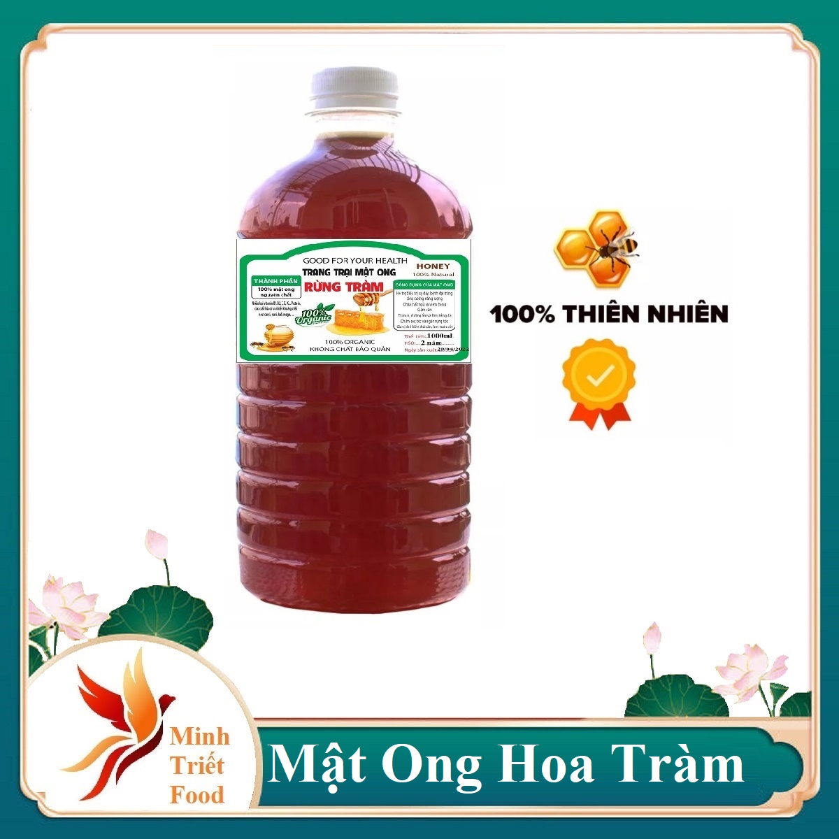 1 lít mật ong nguyên chất hoa rừng tương đương 1,4kg - mật ong rừng tràm minh triết- top bán chạy mật ong rừng