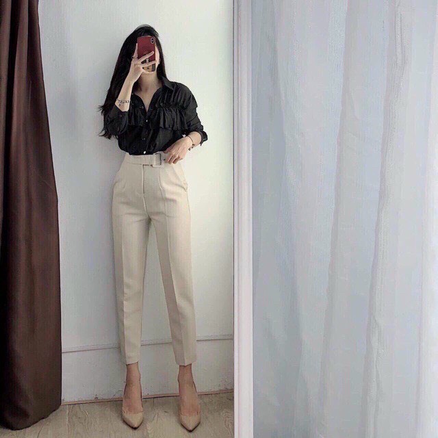 Quần baggy nữ đai vuông bọc vải- mã 370