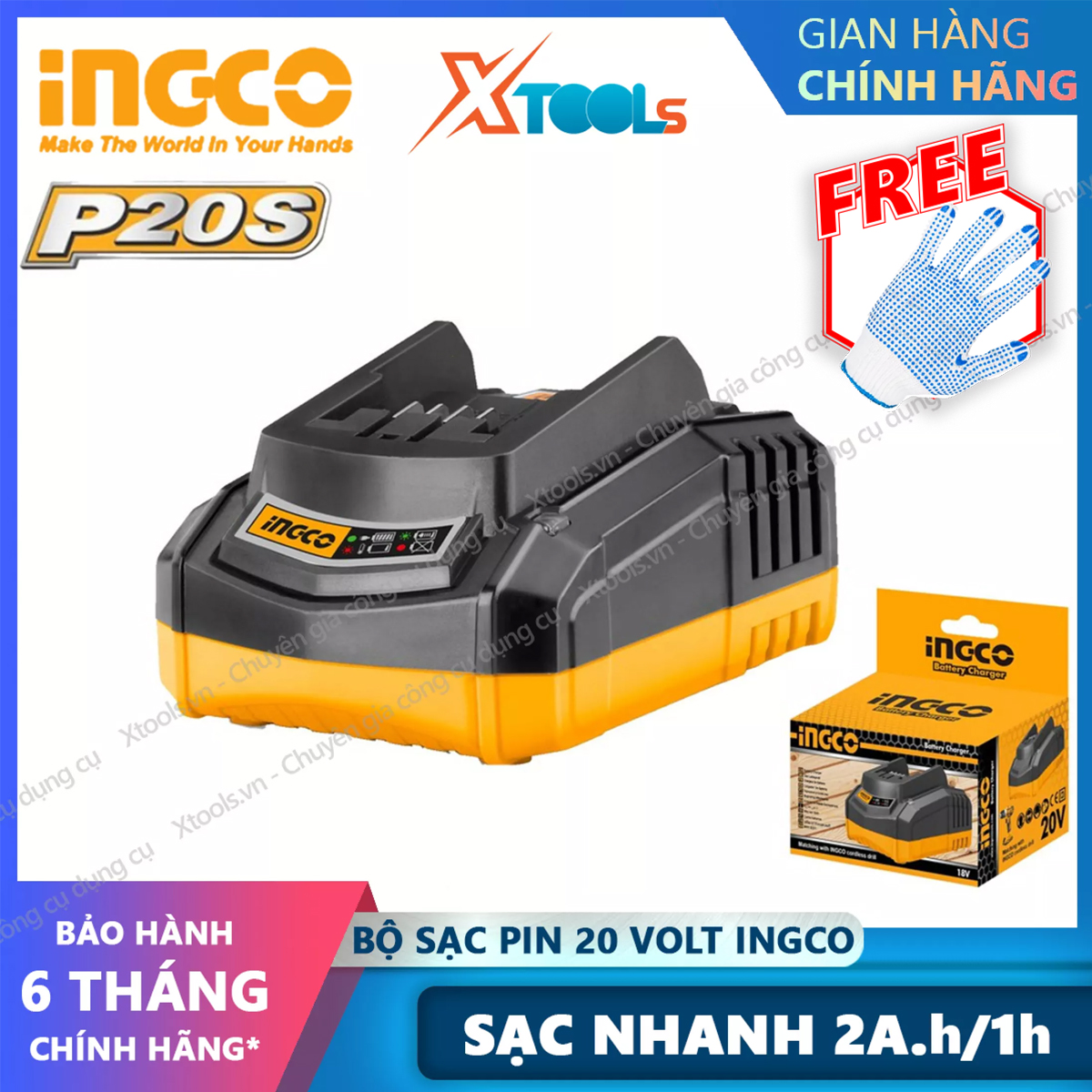 Battery Charger fast 20V ingco FCLI2001 Đế fast charging power 50W fast charging 2A. H/1H used is for both battery 4A. H and battery total